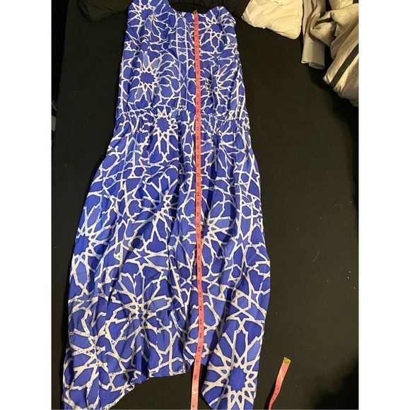 Indah Rinjani Draped Back Sun Dress BLUE Geometric Size Large, MSRP $132 - Picture 2 of 7